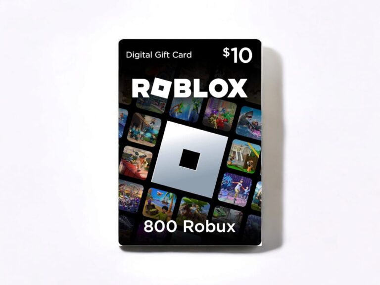 Digital image of a Roblox gift code for 800 Robux, featuring vibrant colors and the Roblox logo