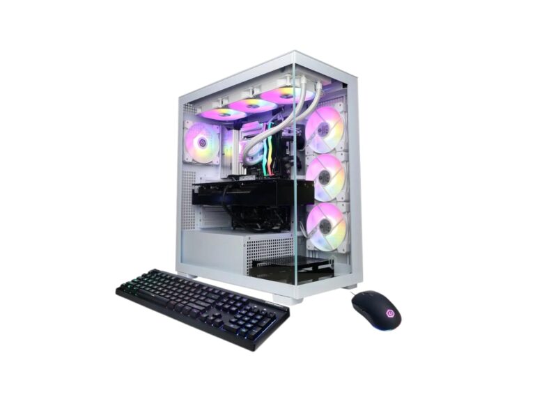 CyberPowerPC Gamer Xtreme VR Gaming PC setup with RGB lighting and high-performance components